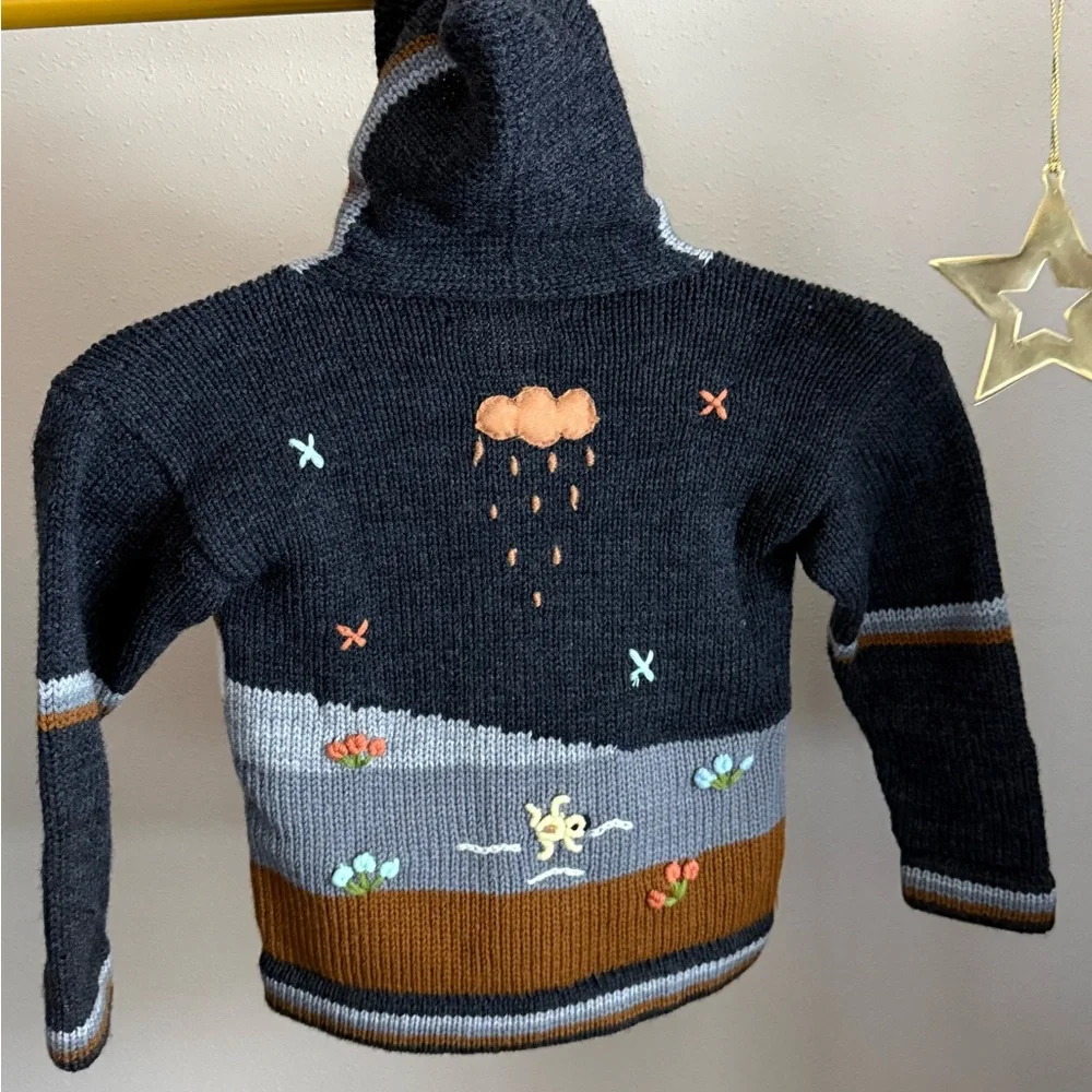 Handmade Peru Baby Sweater 12-18M Embroidered Zip Cardigan Alpaca Style - Picture 4 of 5